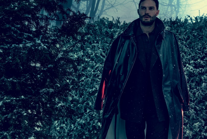 Jamie Dornan in a dark coat