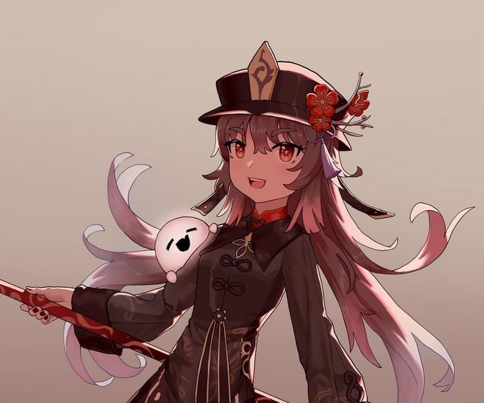 Hu Tao from Genshin Impact with a ghost companion