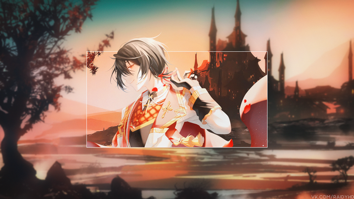 Anime boy with black hair and castle background 4K