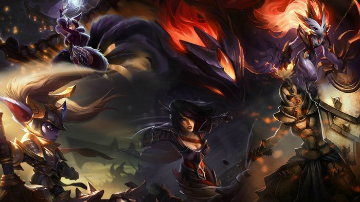 Ahri, Leona, Fiora, Kindred, and Poppy from League of Legends