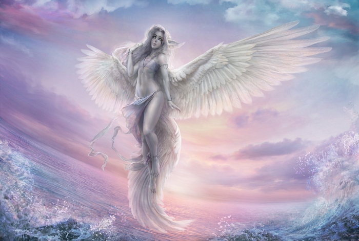 Fantasy Angel with Wings Over Water