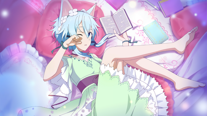 Sinon from Sword Art Online: Alicization Rising Steel reading a book