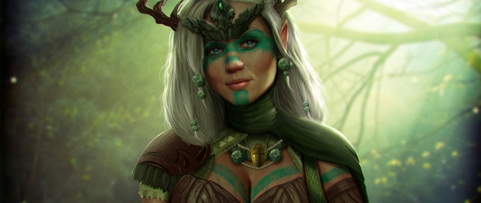 Fantasy Elf with Antlers and Green War Paint