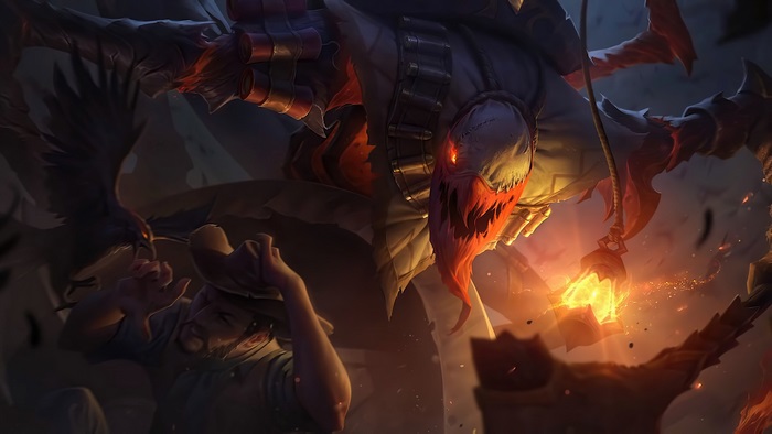 Fiddlesticks from League of Legends attacking a man