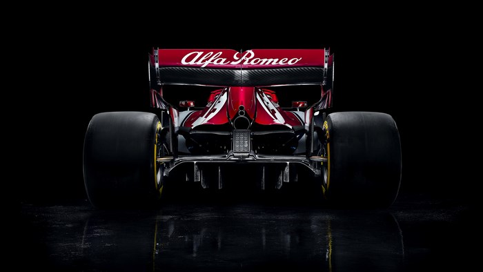 Rear view of the 2019 Alfa Romeo C38 Formula 1 car