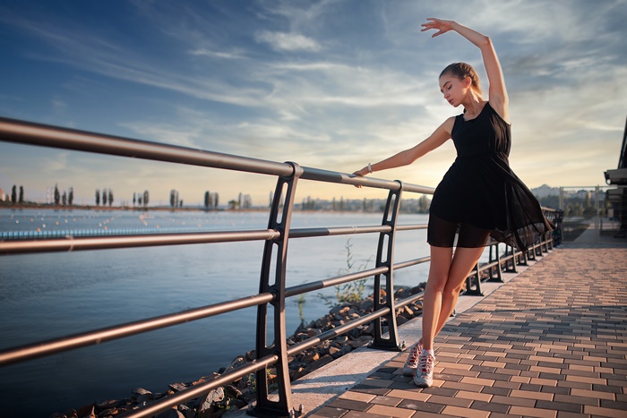 Ballerina in Black Dress by the River