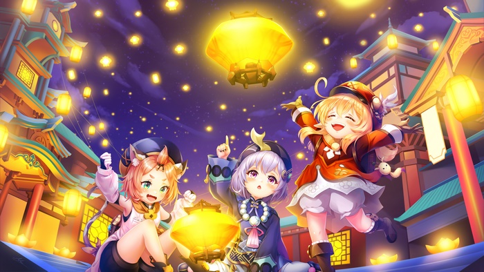 Klee, Qiqi, and Diona from Genshin Impact