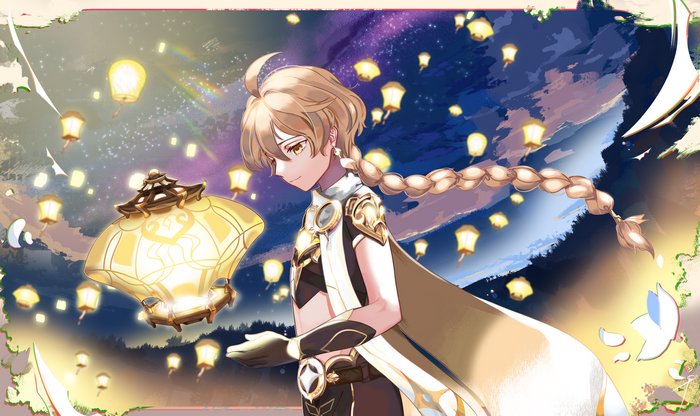 Aether from Genshin Impact with Lanterns