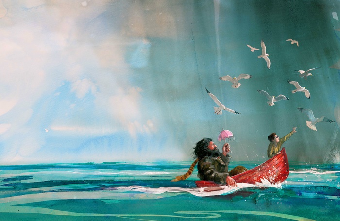 Rubeus Hagrid and Harry Potter in Boat
