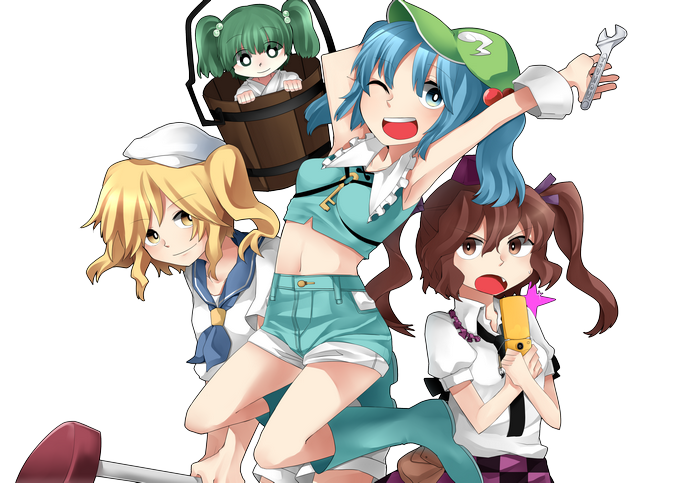 Nitori Kawashiro, Hatate Himekaidou, Kisume, and Chiyuri Kitashirakawa from Touhou