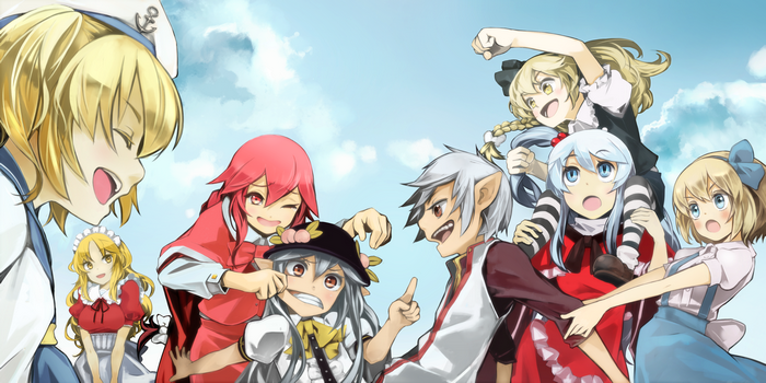 Touhou characters: Alice Margatroid, Shinki, Yumemi Okazaki, Chiyuri Kitashirakawa, Yumeko, Tenshi Hinanawi