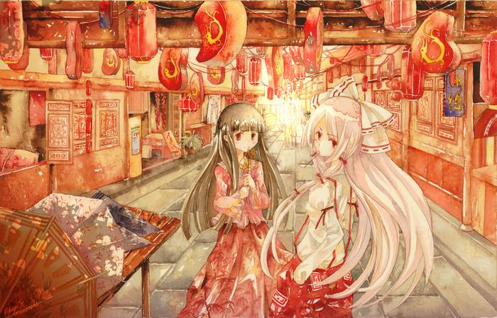 Touhou 4K: Fujiwara no Mokou and Kaguya Houraisan