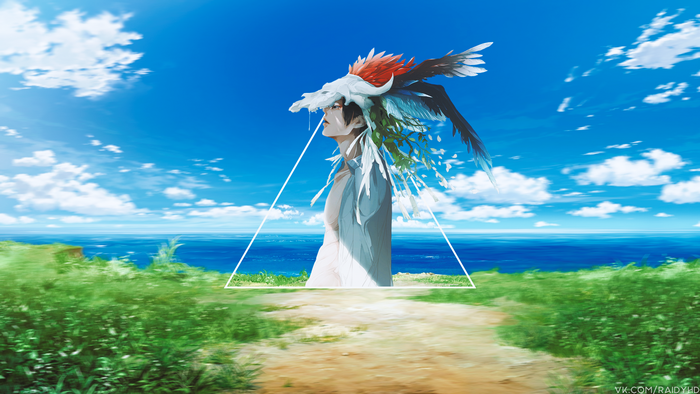 Anime Boy with Feathered Headdress 4K