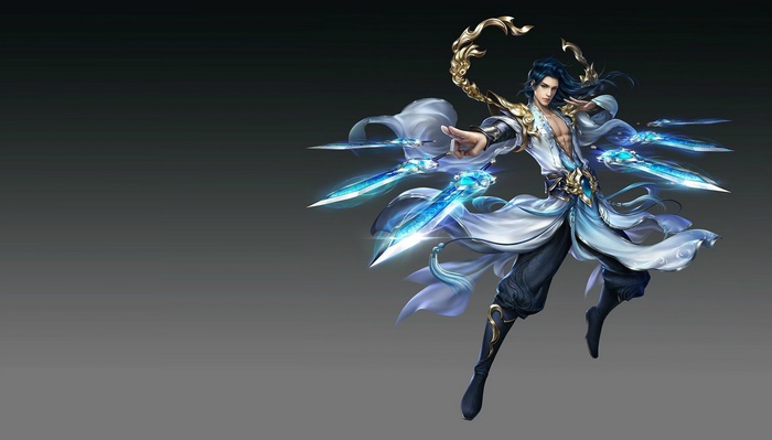 Fantasy Warrior with glowing swords