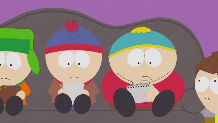 South Park: Stan, Kyle, Cartman, and Jimmy on a couch