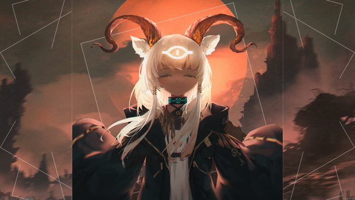 Anime girl with horns and glowing eye