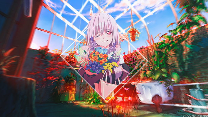 Girl with Flowers in Greenhouse 4K