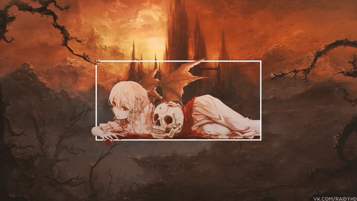 Girl with Skull and Wings in Hellish Landscape 4K