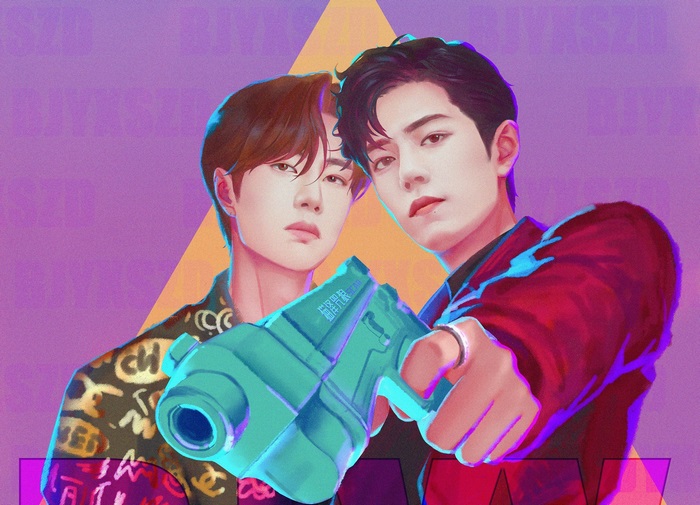 Xiao Zhan and Wang Yibo with a gun