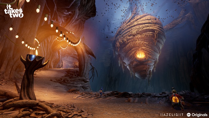 Cody and May from It Takes Two in a cave