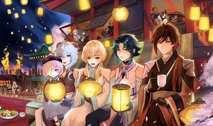 Genshin Impact characters celebrating Lantern Rite Festival