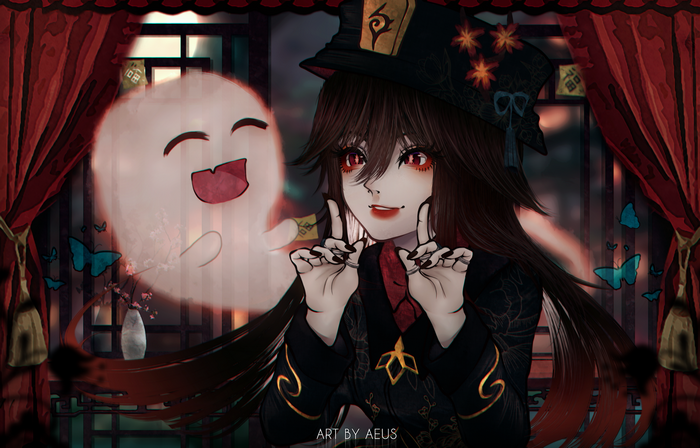 Hu Tao and Boo from Genshin Impact