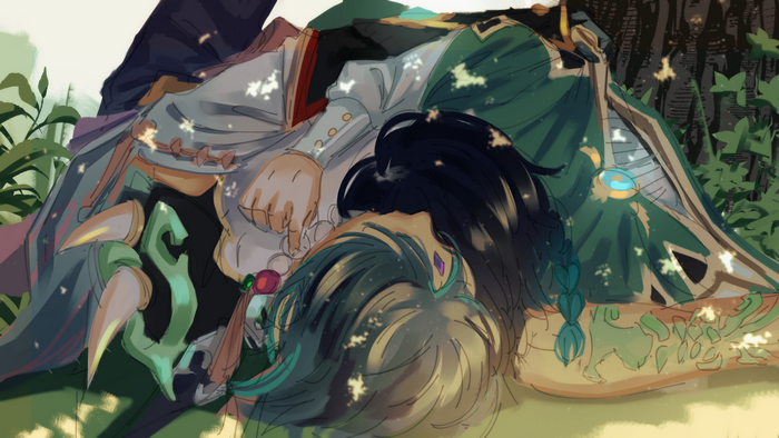 Xiao and Venti Resting Together 4K