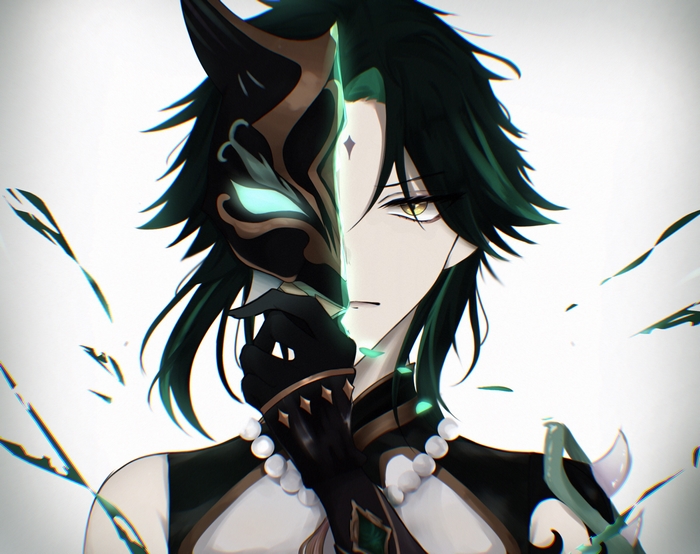 Xiao from Genshin Impact wearing a mask