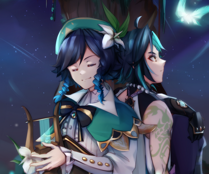 Genshin Impact Venti and Xiao Art