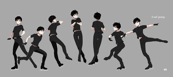 Yuuri Katsuki from Yuri!!! On Ice performing an Axel jump