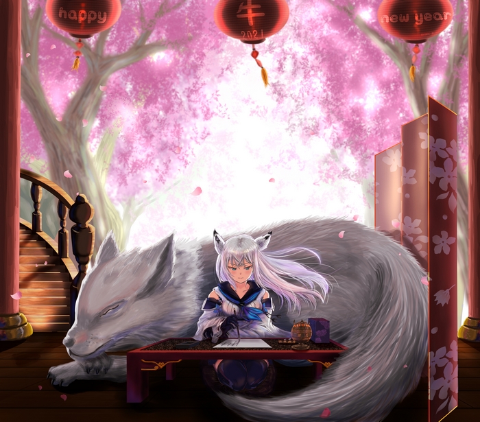 Kawakaze from Azur Lane with a fox