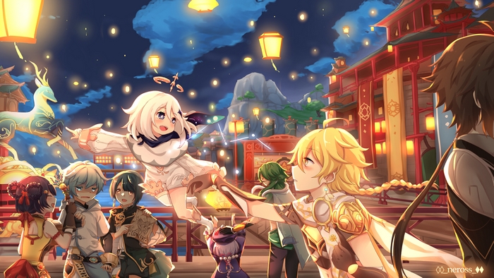 Genshin Impact characters celebrating Lantern Rite festival