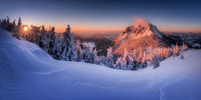 Winter mountain sunset in Slovakia