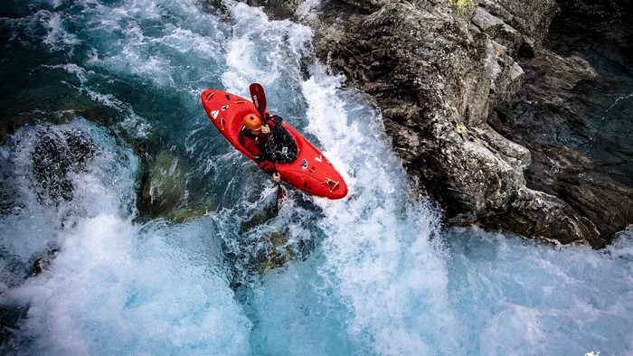 Red Kayak in Rushing River