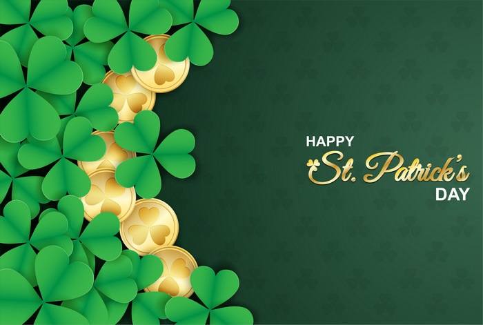 Happy St. Patrick's Day Clover and Coins