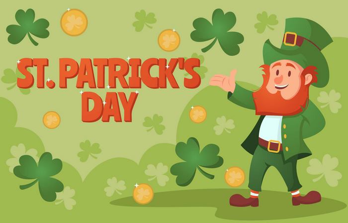 St. Patrick's Day Leprechaun with Coins and Clovers
