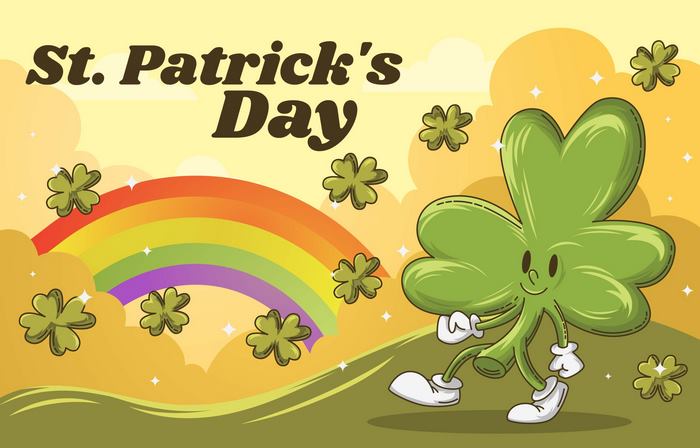 St. Patrick's Day cartoon clover with rainbow
