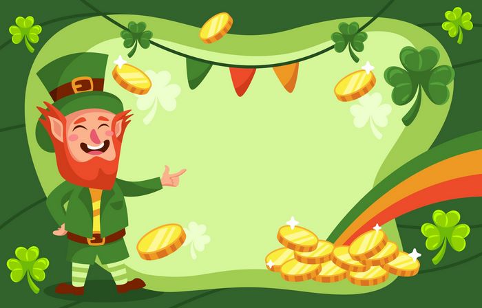 Leprechaun with coins and shamrocks for St. Patrick's Day
