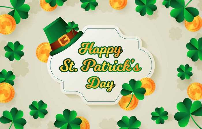 Happy St. Patrick's Day with Leprechaun Hat and Clovers
