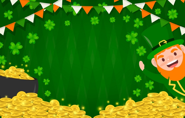 St. Patrick's Day Leprechaun with Pot of Gold and Clovers