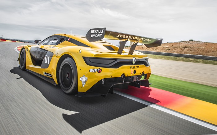 Yellow Renault Sport RS 01 race car on track