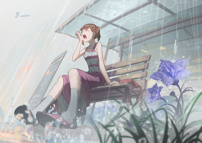 Maki Shijo from Kaguya-sama wa Kokurasetai crying in the rain