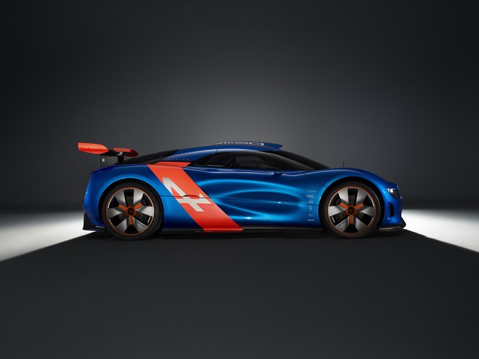 Blue Alpine A110-50 Concept race car with orange accents