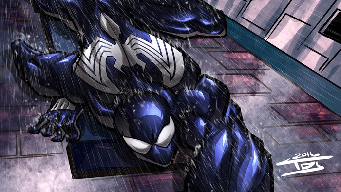 Spider-Man in Black Suit in Rain