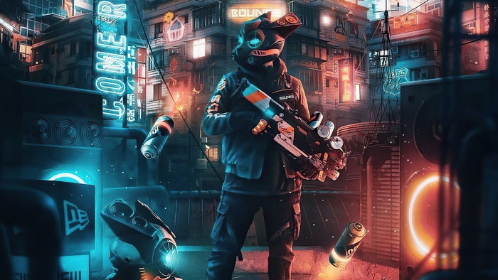Sci Fi Warrior with Weapon in Futuristic City 4K