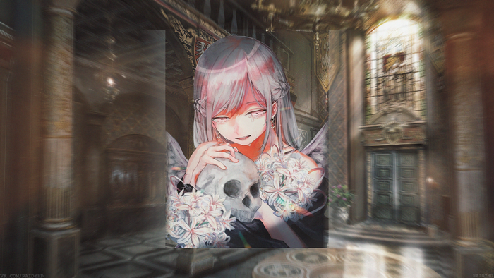 Girl with Skull and Flowers 4K