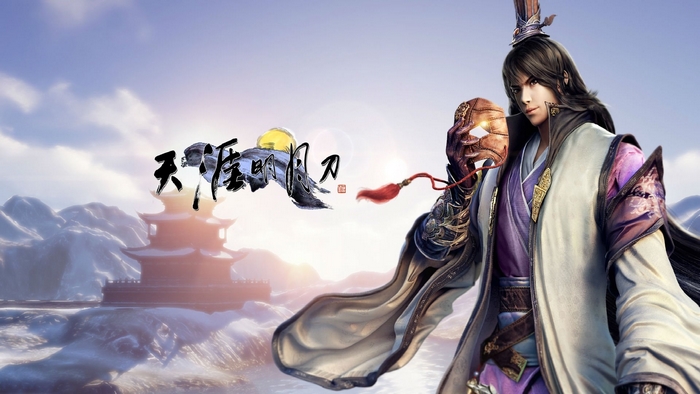 Moonlight Blade character with mask and temple