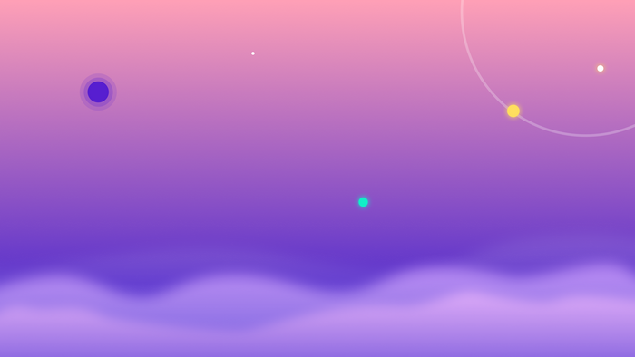Gradient sky with planets and clouds