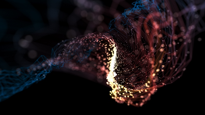 Abstract digital art with glowing particles and network