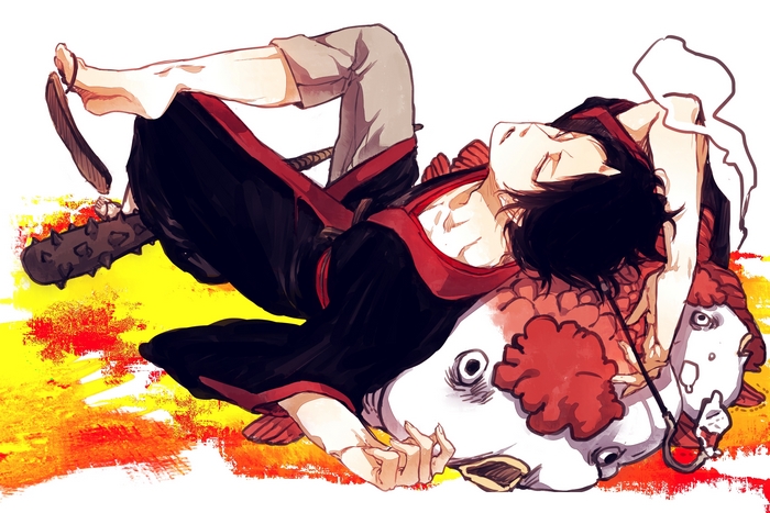 Hozuki from Hozuki's Coolheadedness lying on fish